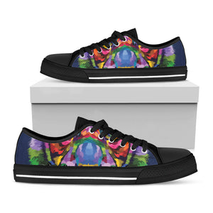 Colorful Tiger Portrait Print Black Low Top Sneakers