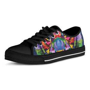 Colorful Tiger Portrait Print Black Low Top Sneakers