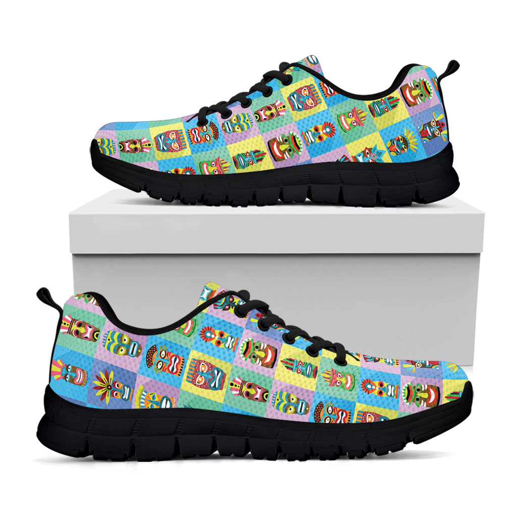 Colorful Tiki Pattern Print Black Running Shoes