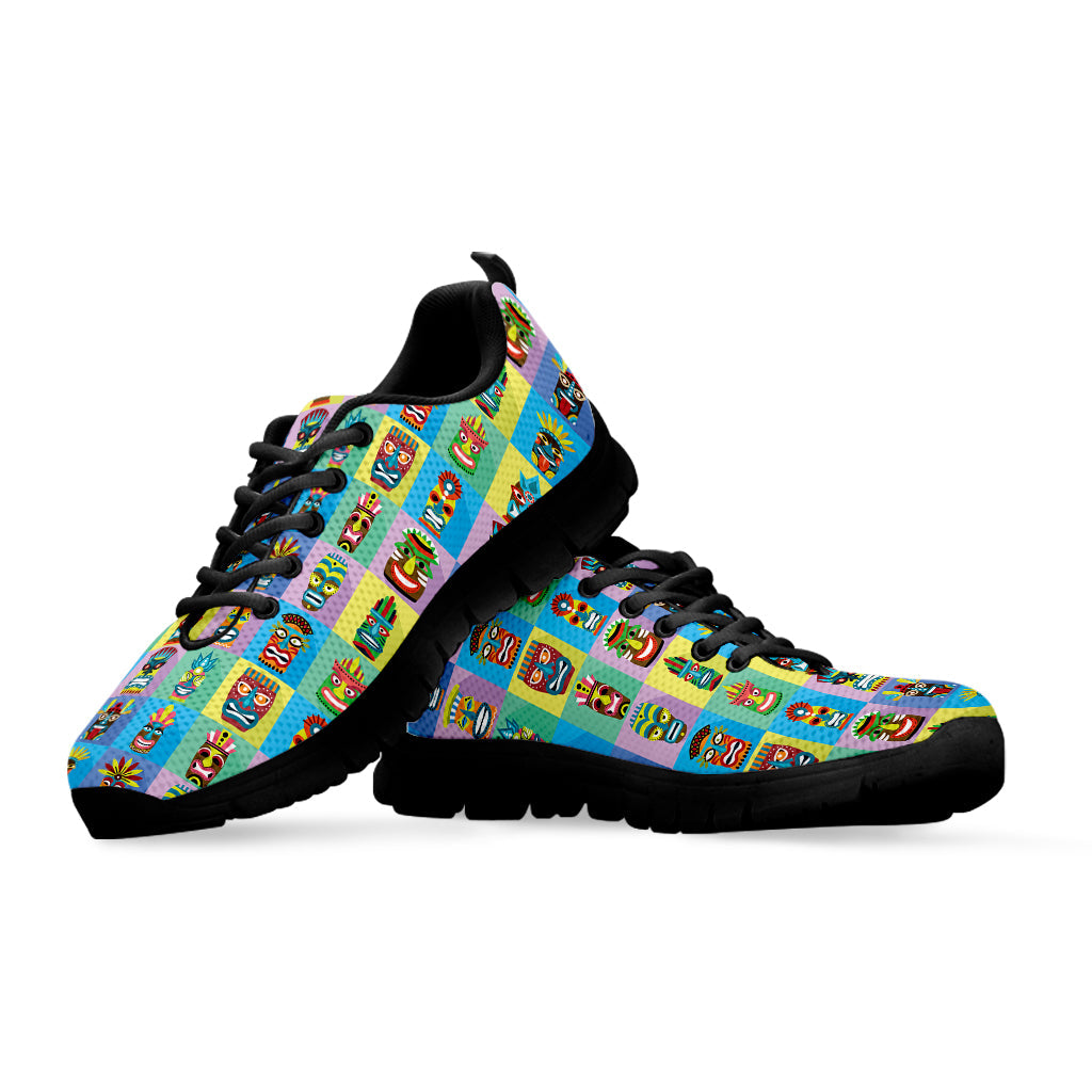 Colorful Tiki Pattern Print Black Running Shoes