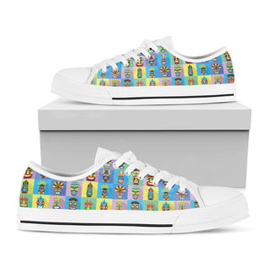 Colorful Tiki Pattern Print White Low Top Sneakers