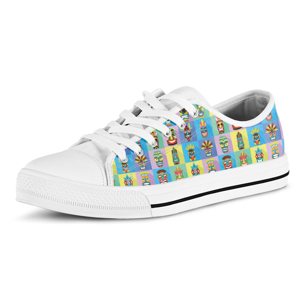 Colorful Tiki Pattern Print White Low Top Sneakers