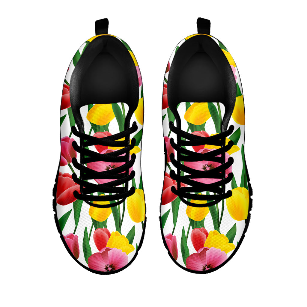 Colorful Tulip Pattern Print Black Running Shoes