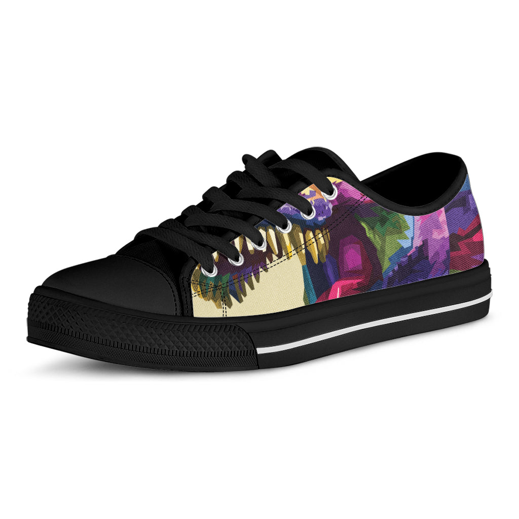 Colorful Tyrannosaurus Rex Print Black Low Top Sneakers