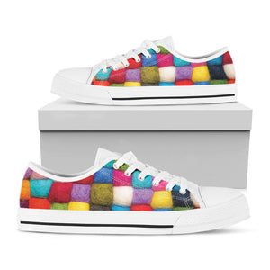 Colorful Yarn Balls Print White Low Top Sneakers