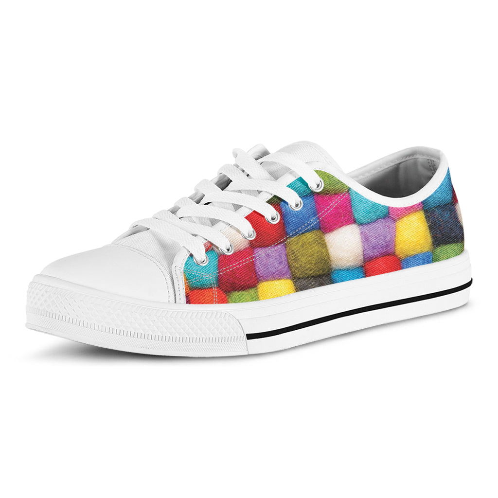 Colorful Yarn Balls Print White Low Top Sneakers
