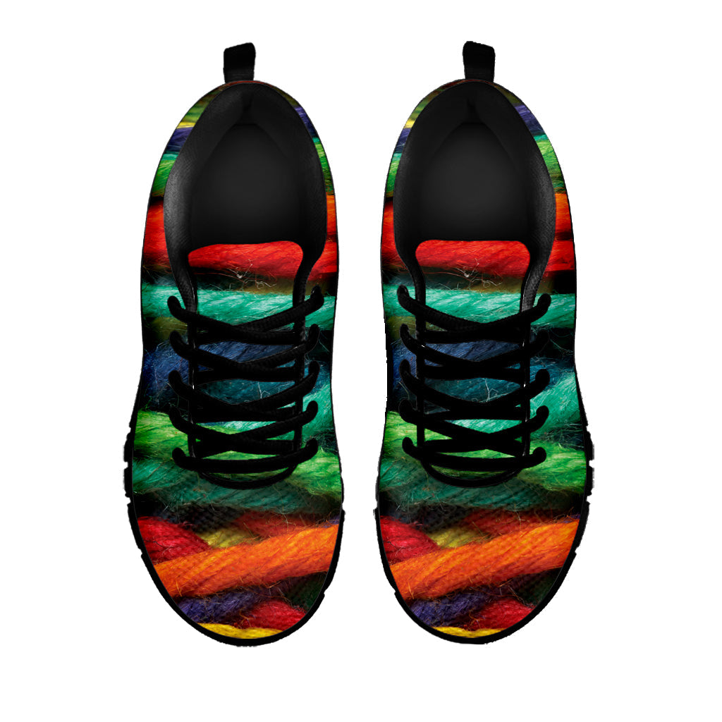 Colorful Yarn Print Black Running Shoes
