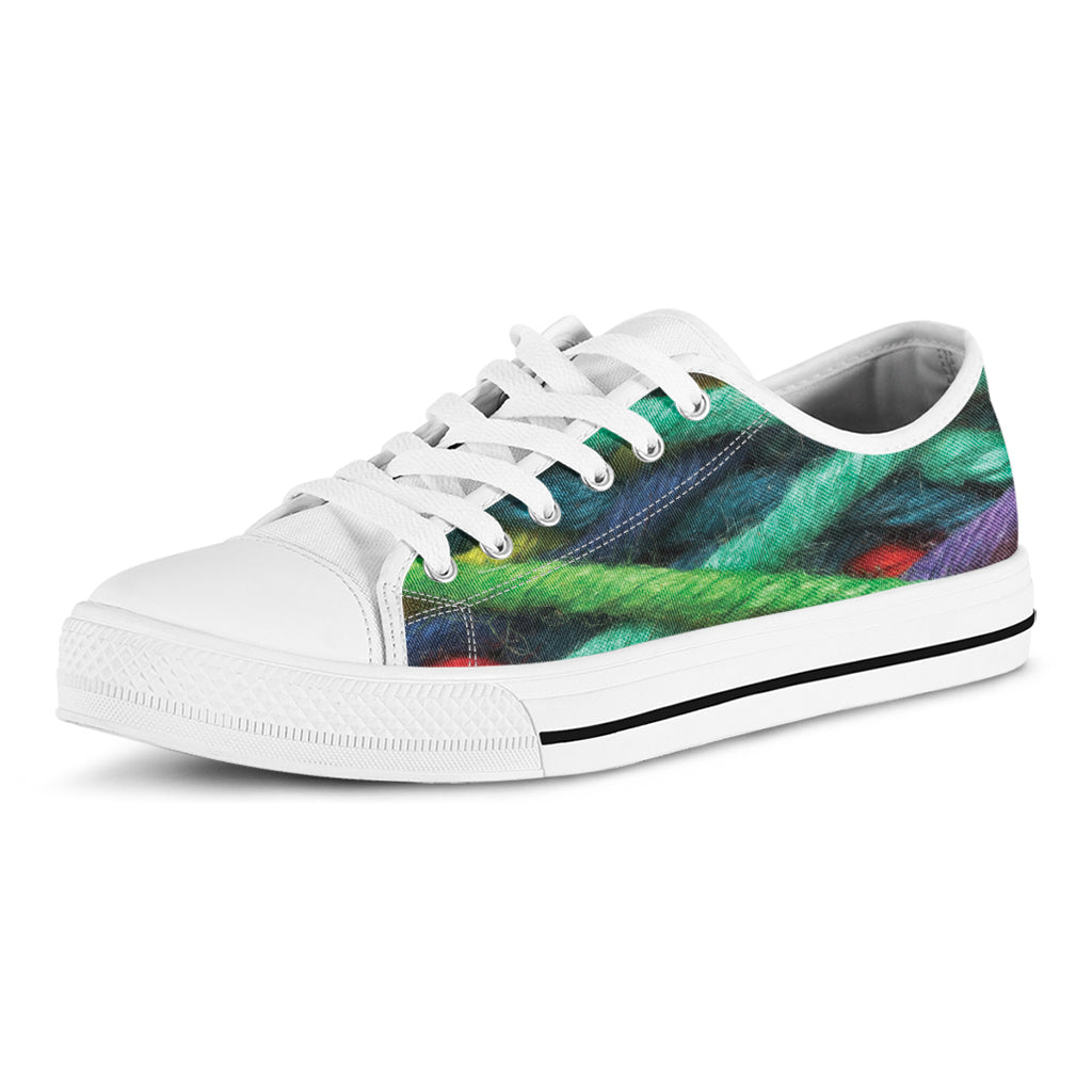Colorful Yarn Print White Low Top Sneakers