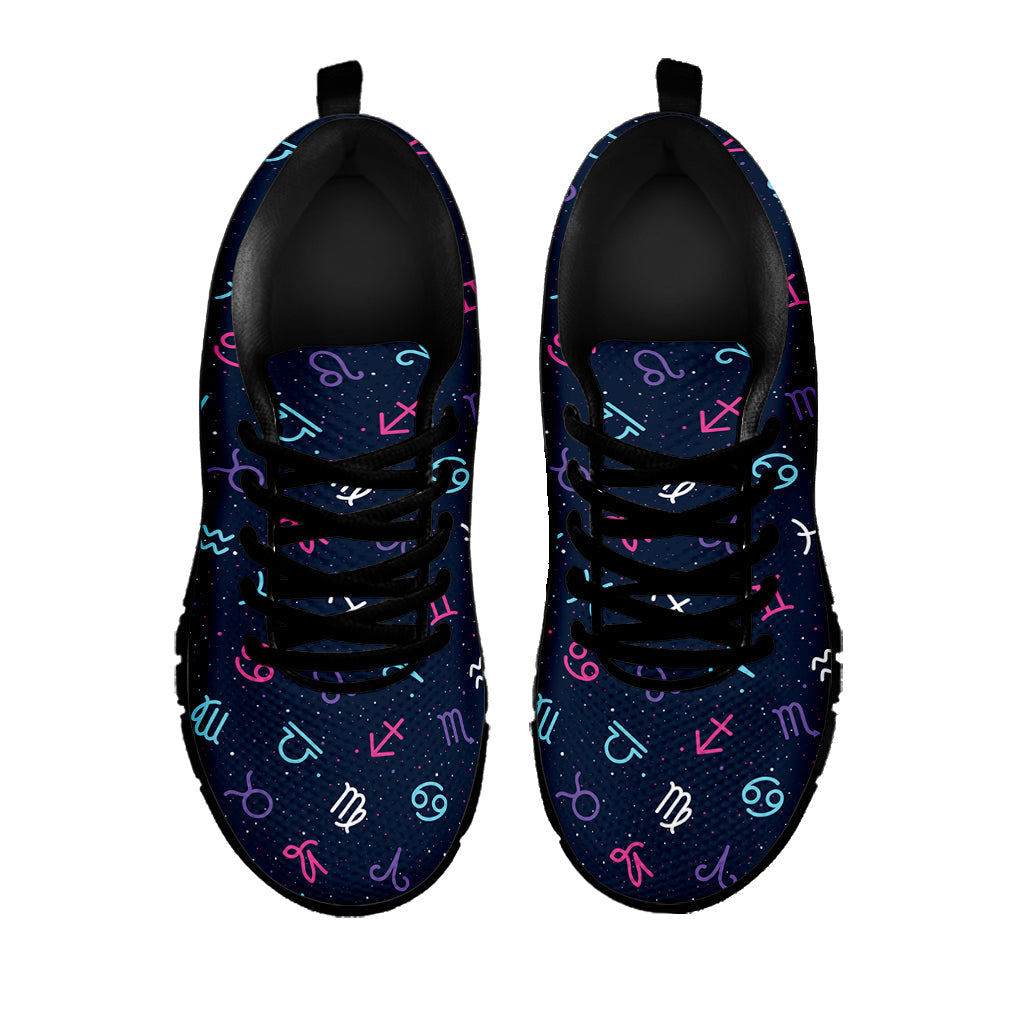 Colorful Zodiac Symbols Pattern Print Black Running Shoes