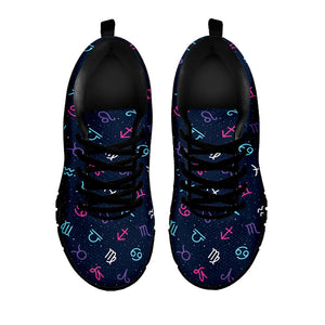 Colorful Zodiac Symbols Pattern Print Black Running Shoes
