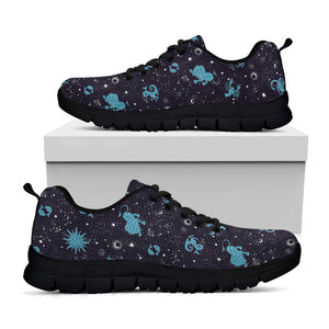 Constellation Zodiac Signs Pattern Print Black Running Shoes