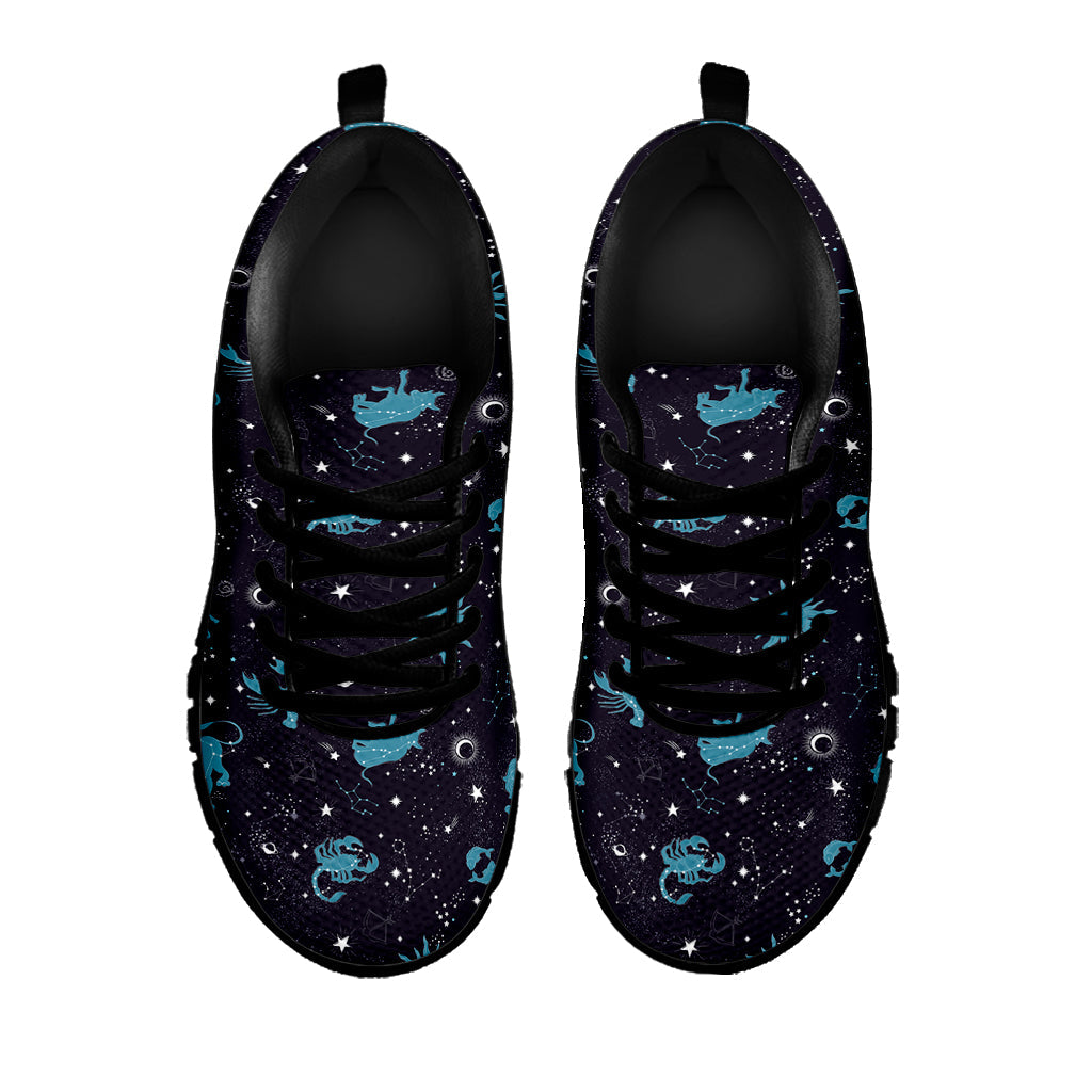 Constellation Zodiac Signs Pattern Print Black Running Shoes