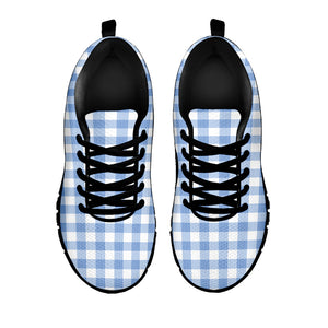 Cornflower Blue And White Gingham Print Black Running Shoes