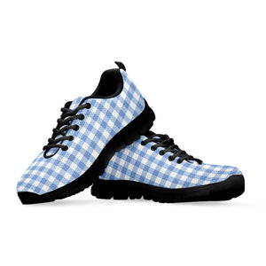 Cornflower Blue And White Gingham Print Black Running Shoes