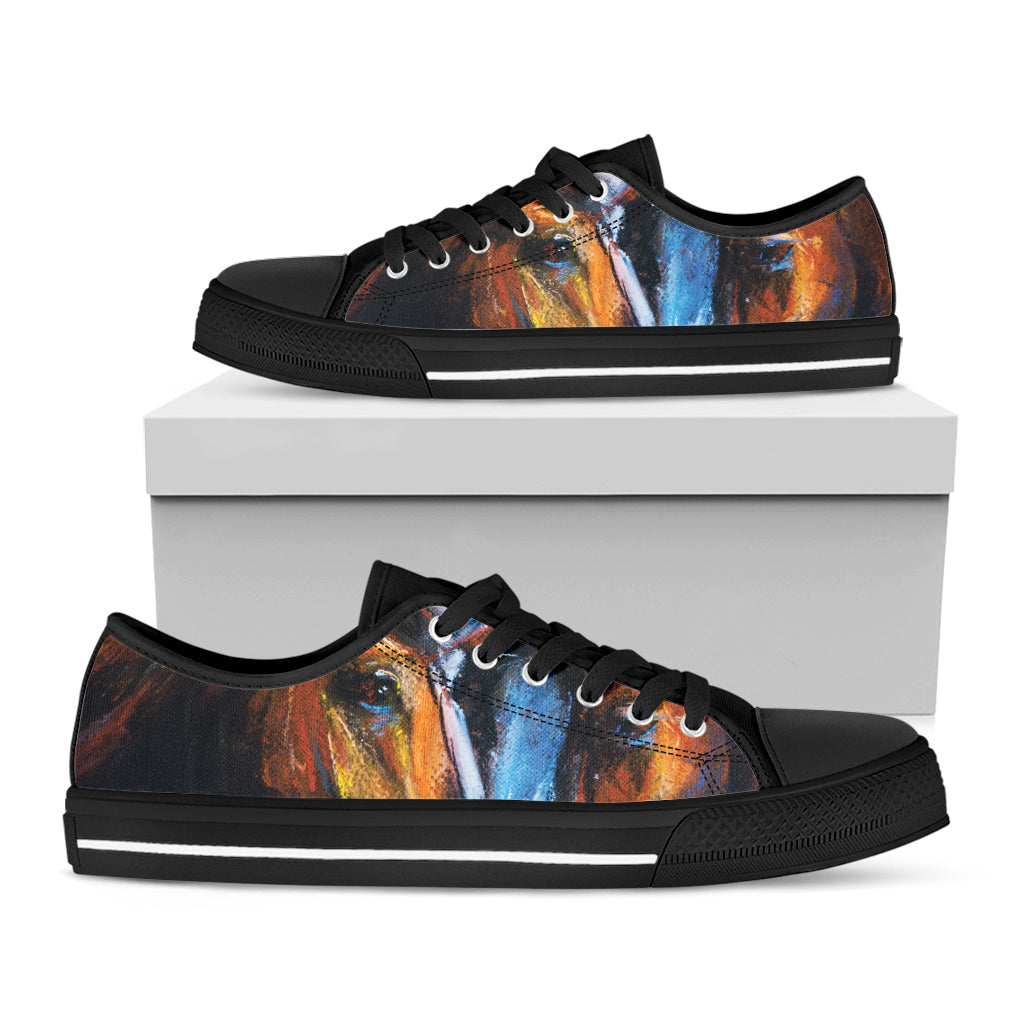 Couple Horses Painting Print Black Low Top Sneakers