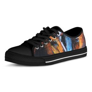 Couple Horses Painting Print Black Low Top Sneakers