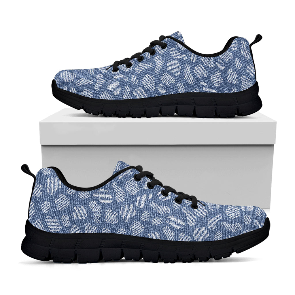 Cow Denim Jeans Pattern Print Black Running Shoes