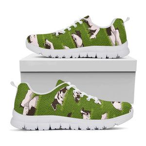 Cow On Green Grass Pattern Print White Running Shoes