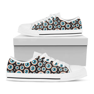 Creepy Eyeball Pattern Print White Low Top Sneakers