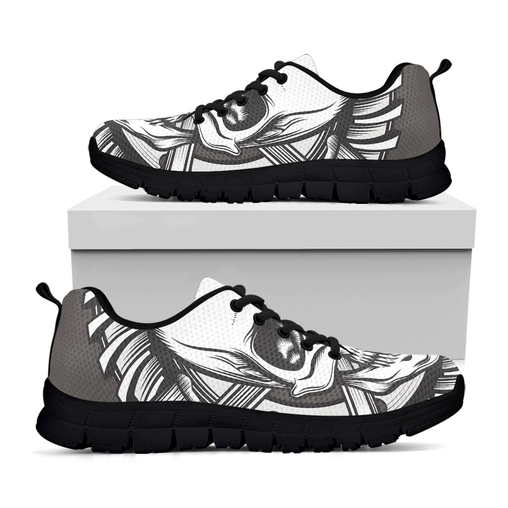 Cross Piston Mechanic Skull Print Black Running Shoes