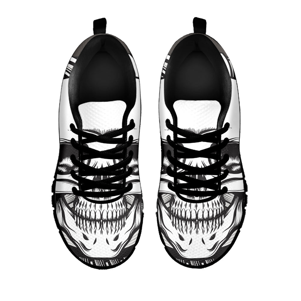 Cross Piston Mechanic Skull Print Black Running Shoes
