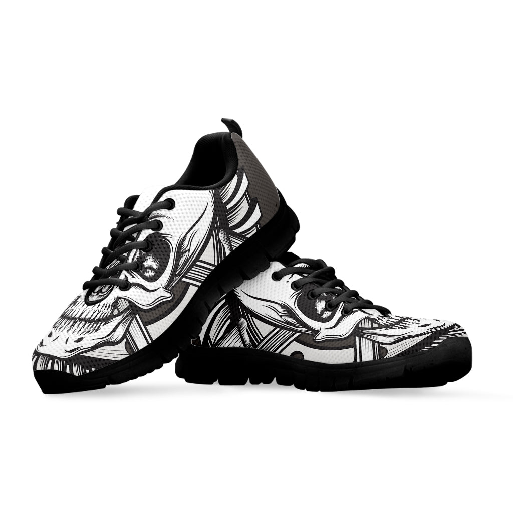 Cross Piston Mechanic Skull Print Black Running Shoes