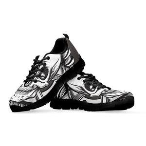 Cross Piston Mechanic Skull Print Black Running Shoes