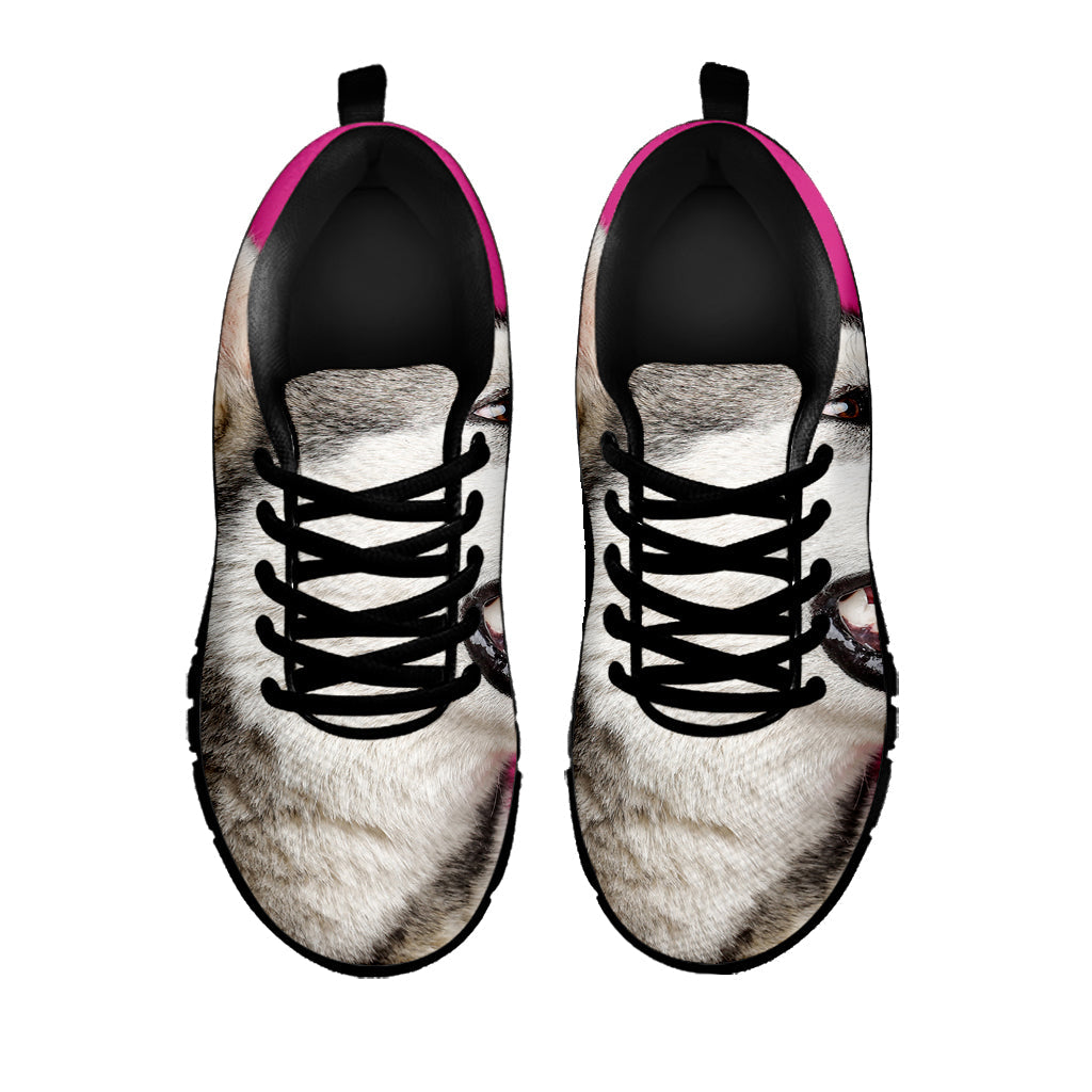 Cute Alaskan Malamute Print Black Running Shoes