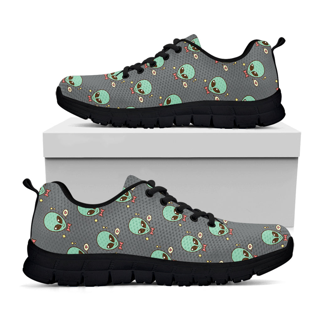 Cute Alien With Bow Tie Print Black Running Shoes