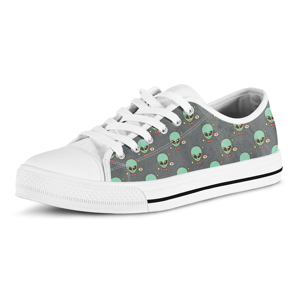 Cute Alien With Bow Tie Print White Low Top Sneakers