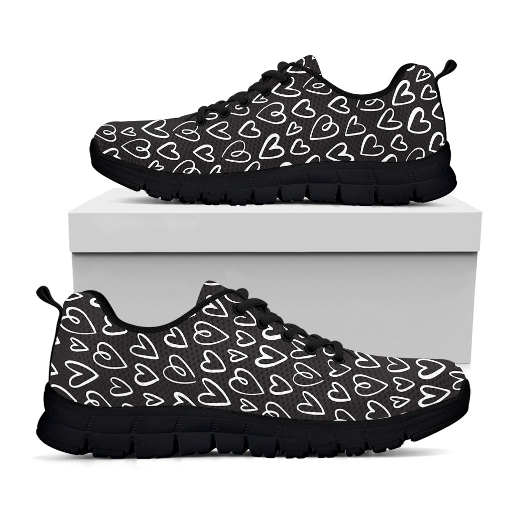 Cute Black And White Heart Pattern Print Black Running Shoes