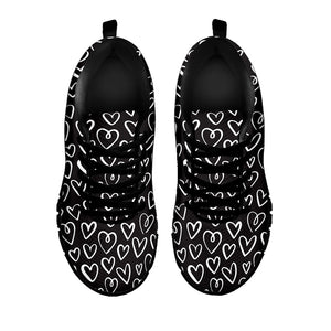 Cute Black And White Heart Pattern Print Black Running Shoes