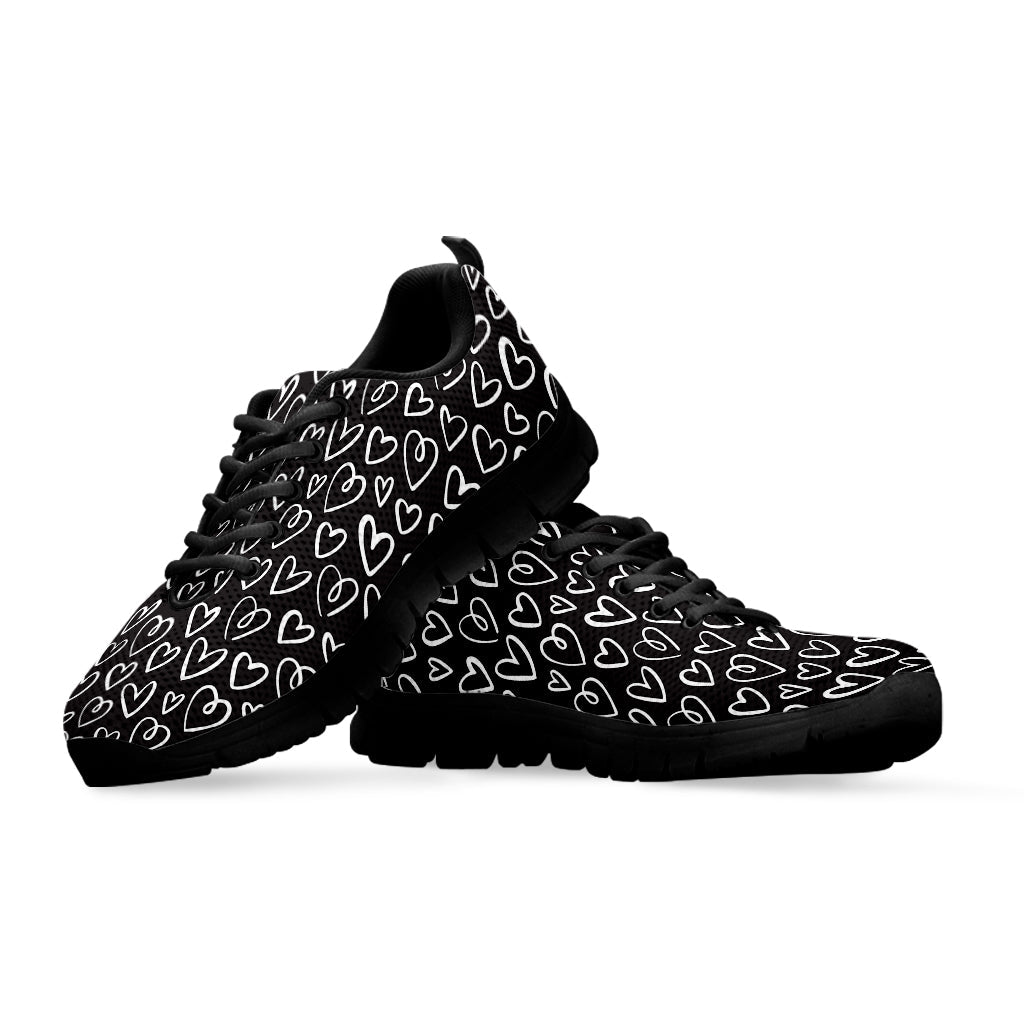 Cute Black And White Heart Pattern Print Black Running Shoes
