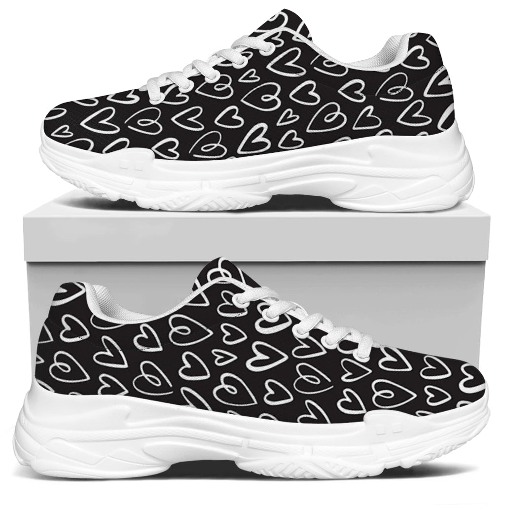 Cute Black And White Heart Pattern Print White Chunky Shoes