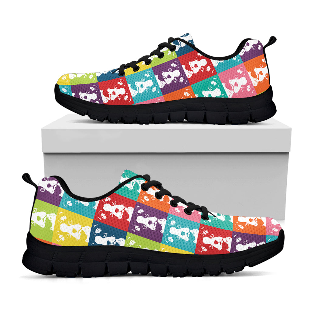 Cute Boston Terrier Faces Print Black Running Shoes