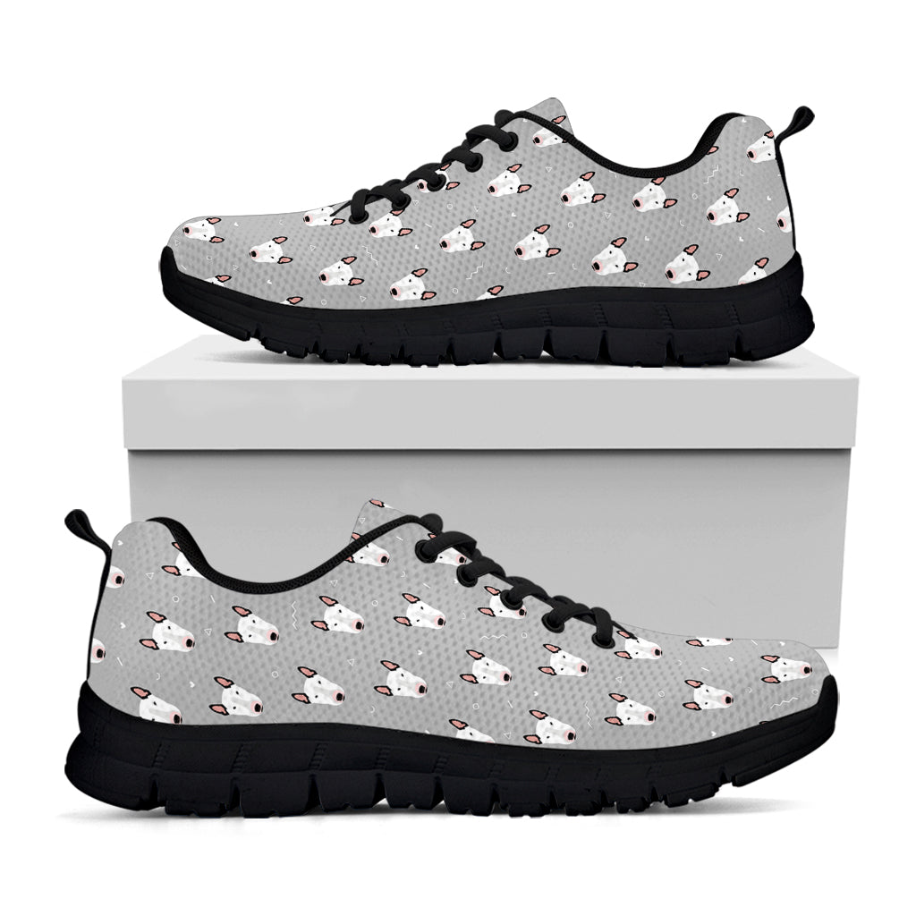 Cute Bull Terrier Faces Pattern Print Black Running Shoes