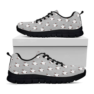 Cute Bull Terrier Faces Pattern Print Black Running Shoes