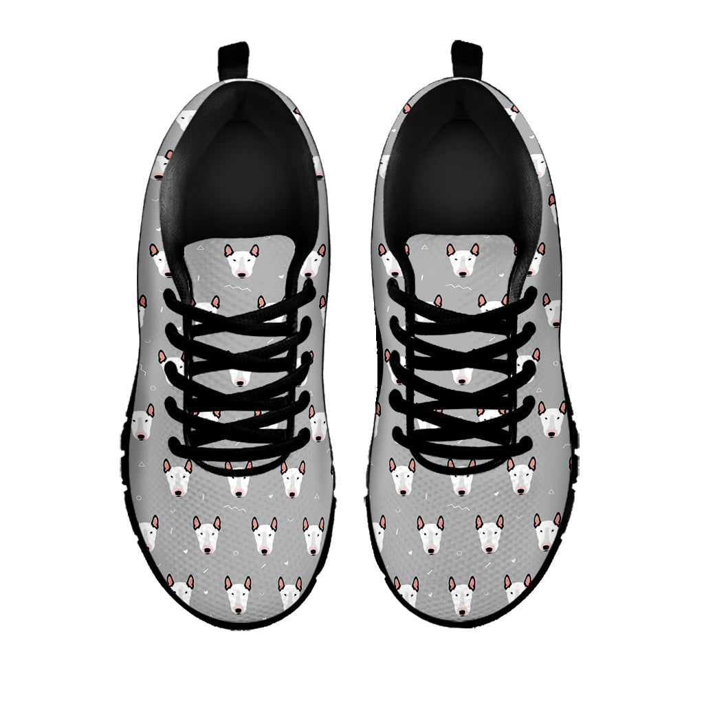 Cute Bull Terrier Faces Pattern Print Black Running Shoes