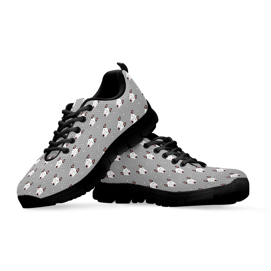 Cute Bull Terrier Faces Pattern Print Black Running Shoes