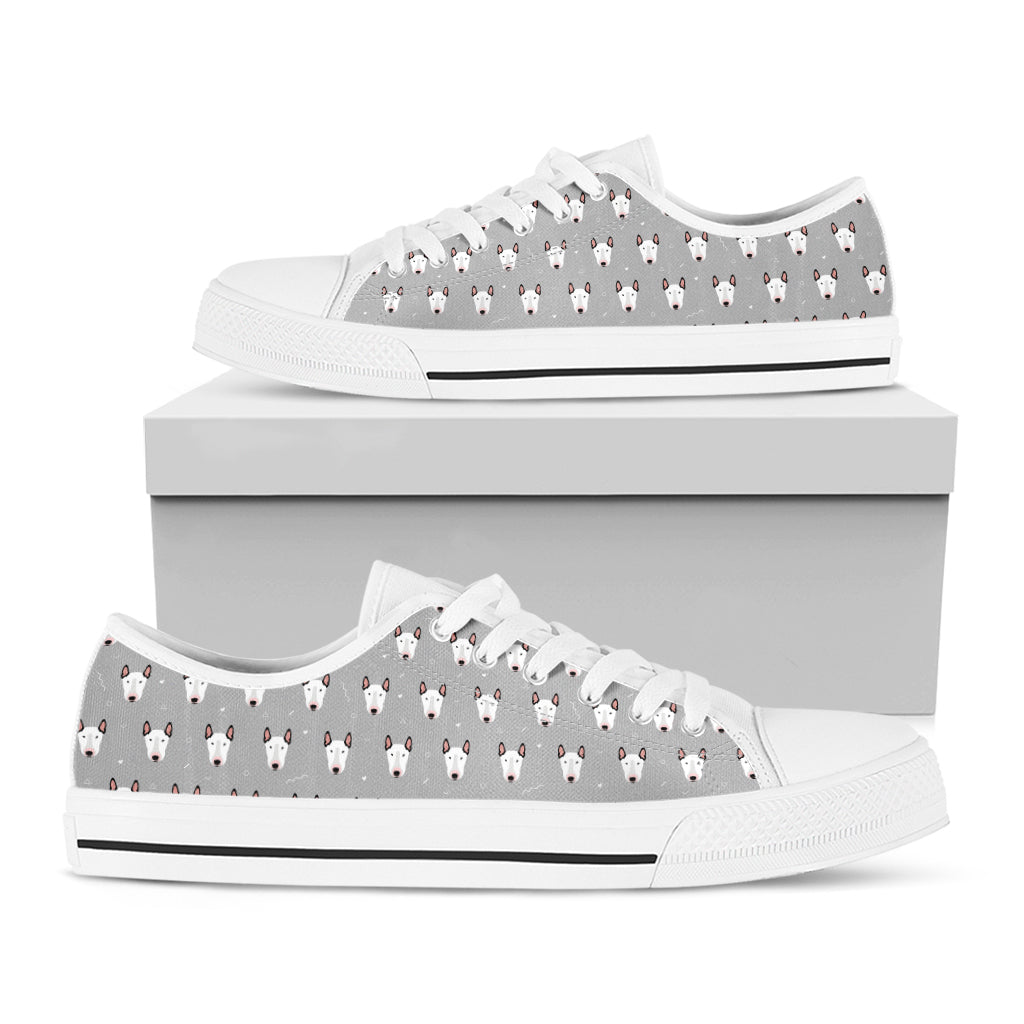 Cute Bull Terrier Faces Pattern Print White Low Top Sneakers