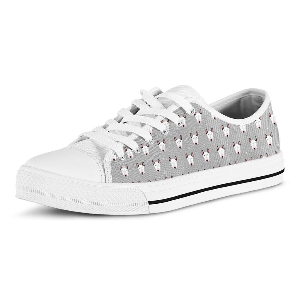 Cute Bull Terrier Faces Pattern Print White Low Top Sneakers