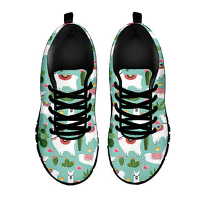 Cute Cactus And Llama Pattern Print Black Running Shoes