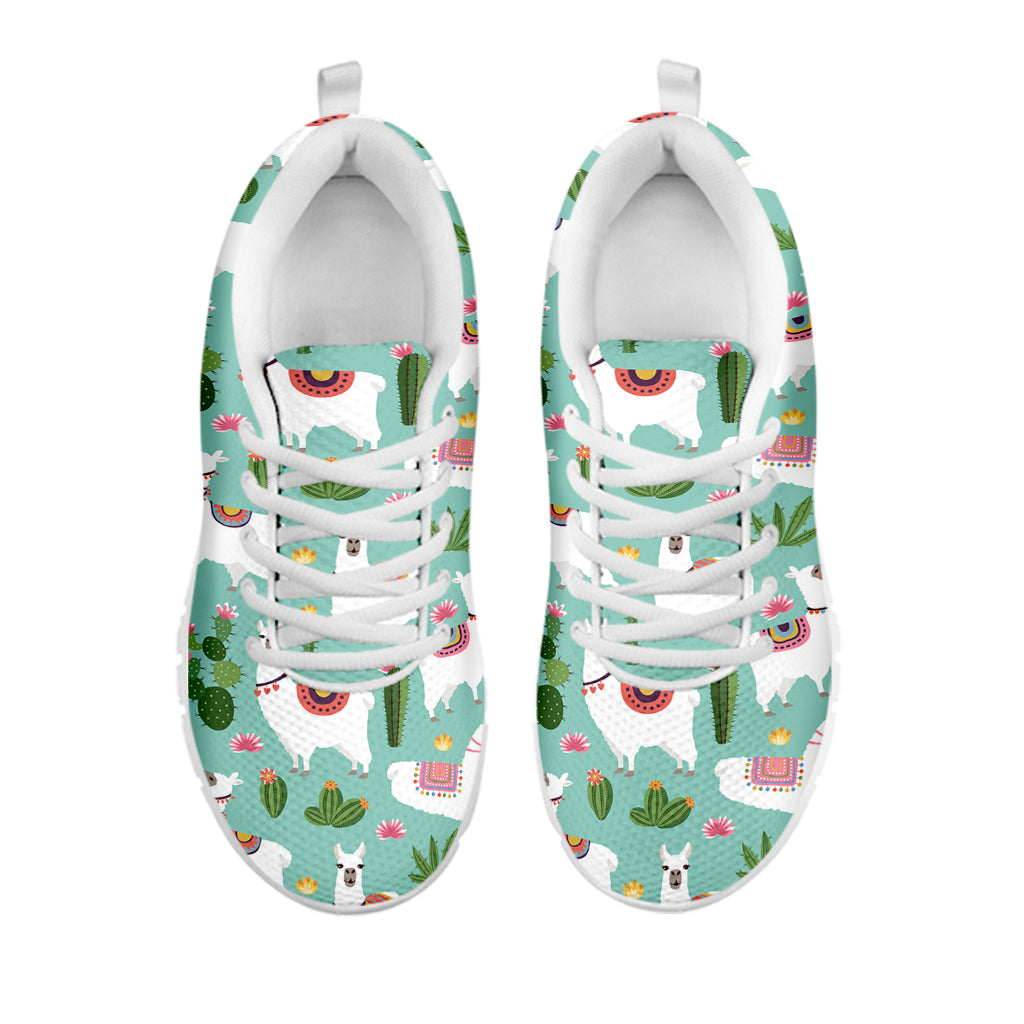 Cute Cactus And Llama Pattern Print White Running Shoes
