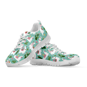 Cute Cactus And Llama Pattern Print White Running Shoes