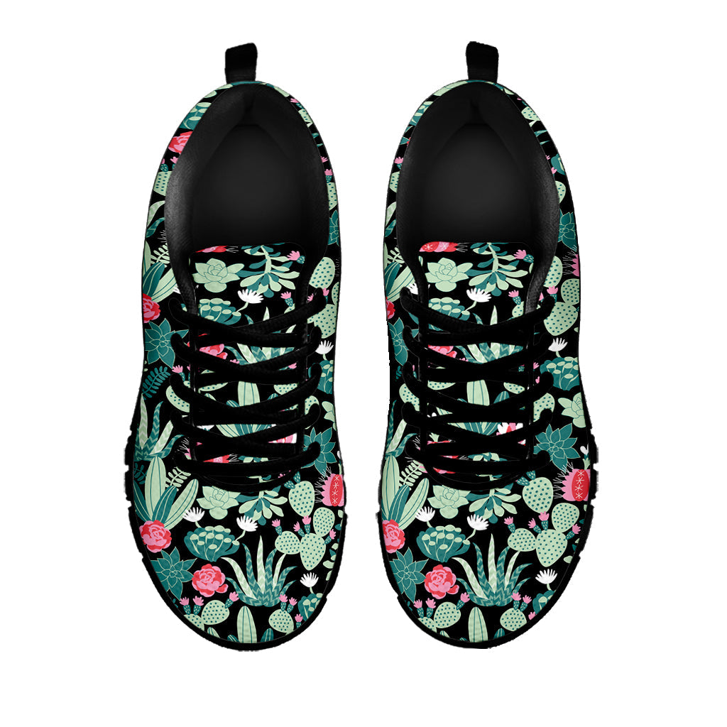 Cute Cactus And Succulent Print Black Running Shoes