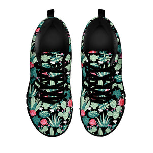 Cute Cactus And Succulent Print Black Running Shoes