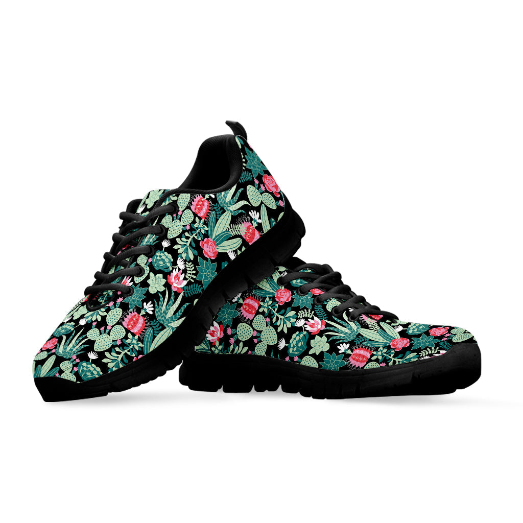 Cute Cactus And Succulent Print Black Running Shoes