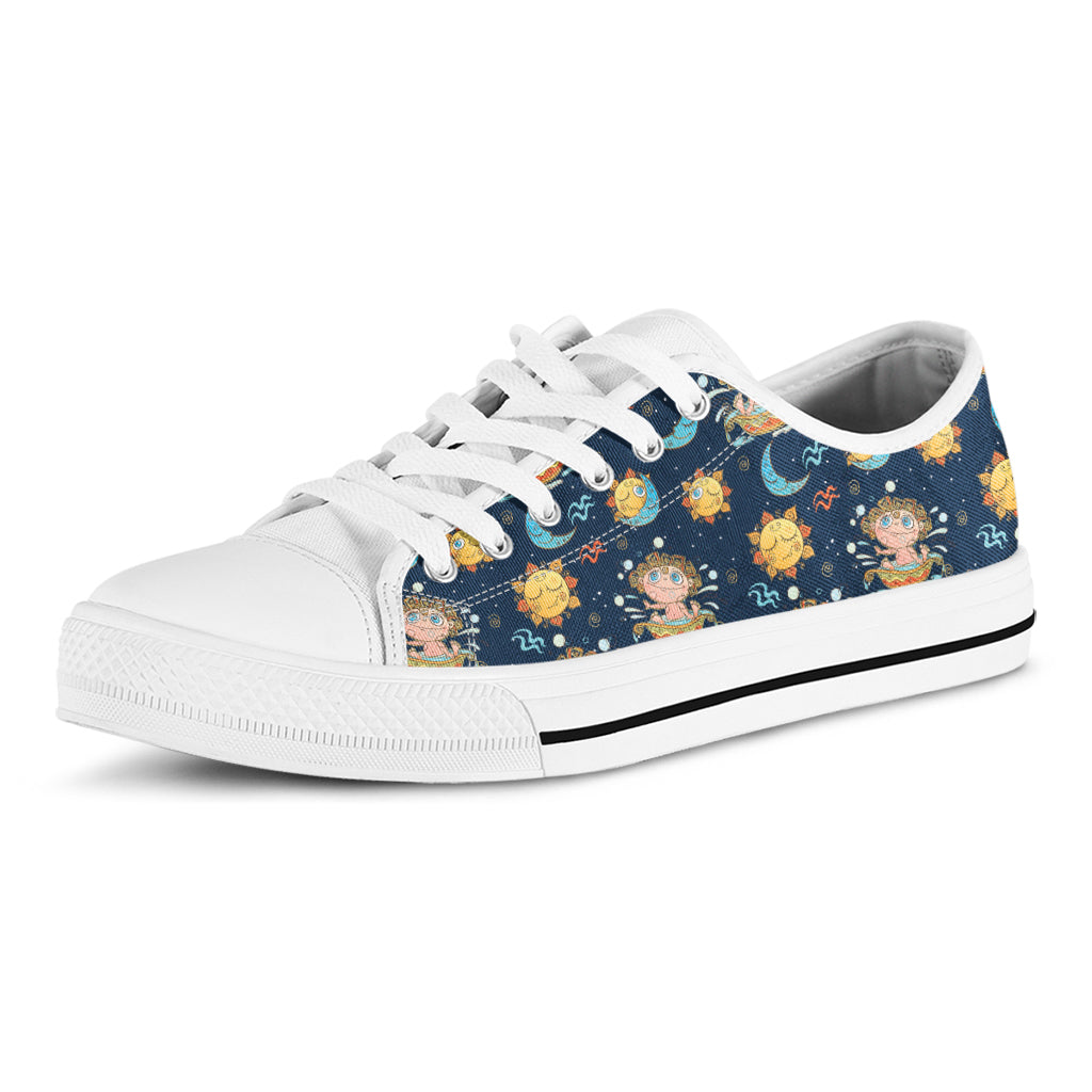 Cute Cartoon Aquarius Pattern Print White Low Top Sneakers