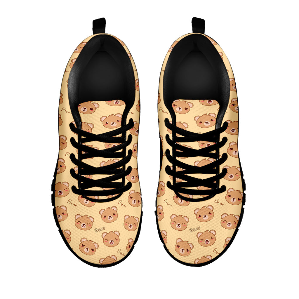 Cute Cartoon Baby Bear Pattern Print Black Running Shoes