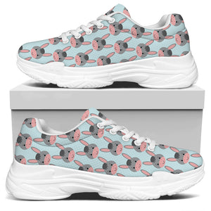 Cute Cartoon Donkey Pattern Print White Chunky Shoes
